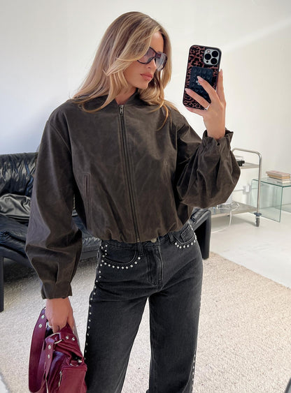Chaqueta Bomber de Ante Sintético