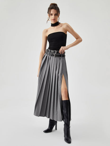 Falda Maxi Plisada Liora gris - vista frontal