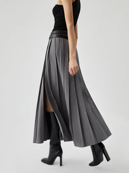 Falda Maxi Plisada Liora gris - vista lateral