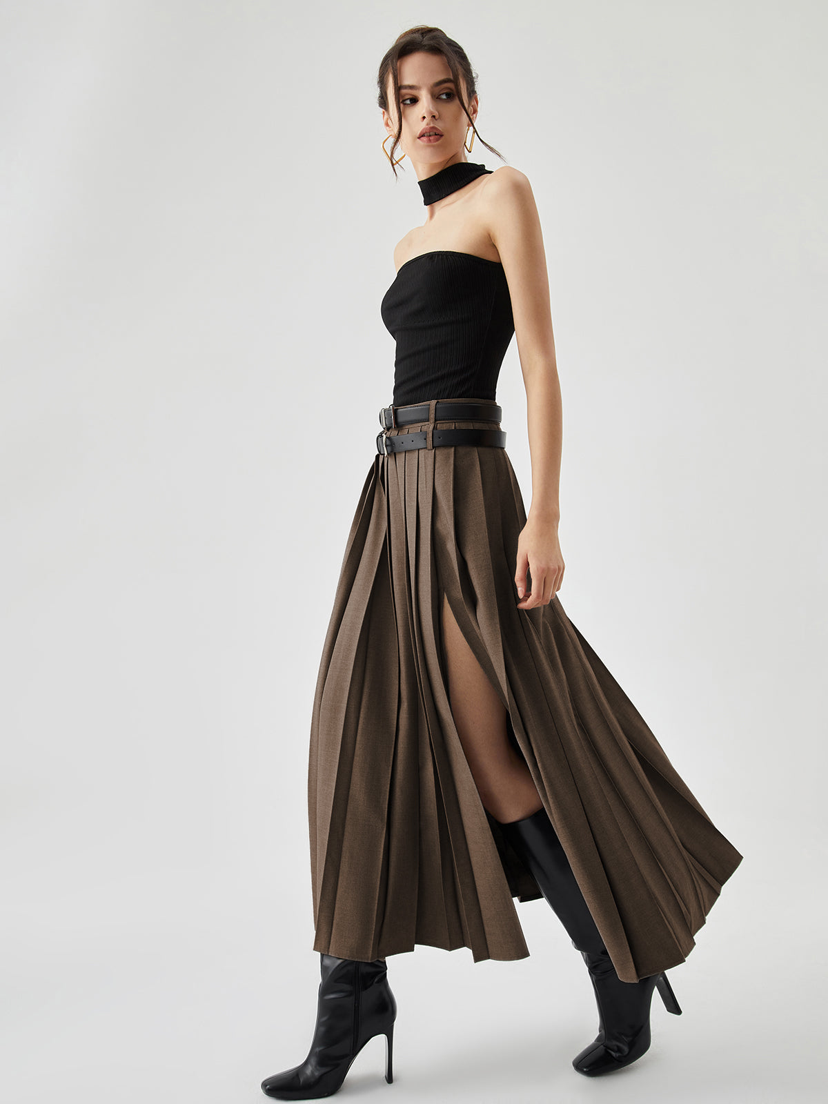 Falda Maxi Plisada Liora marrón - vista completa