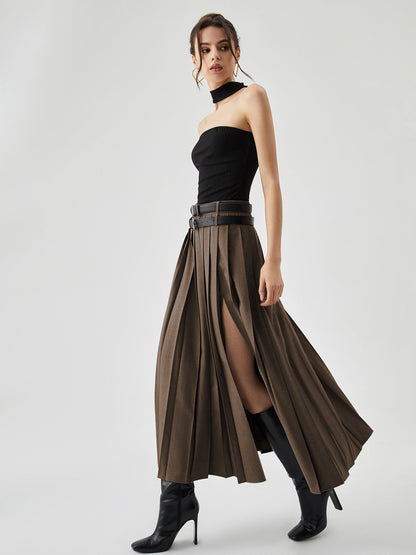 Falda Maxi Plisada Liora marrón - vista completa