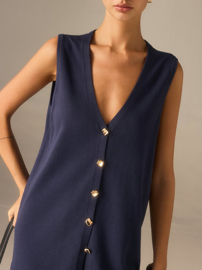 Conjunto de Punto Maia azul marino - detalle de botones dorados
