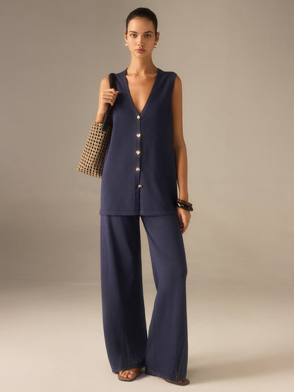Conjunto de Punto Maia azul marino - caída del pantalón ancho
