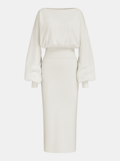 Vestido Midi de Punto Elara blanco - vista frontal