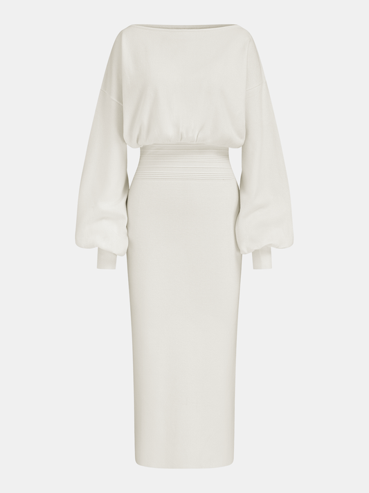 Vestido Midi de Punto Elara blanco - vista frontal