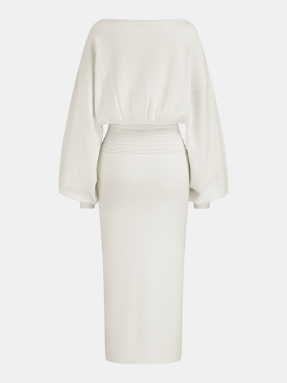 Vestido Midi de Punto Elara blanco - vista completa