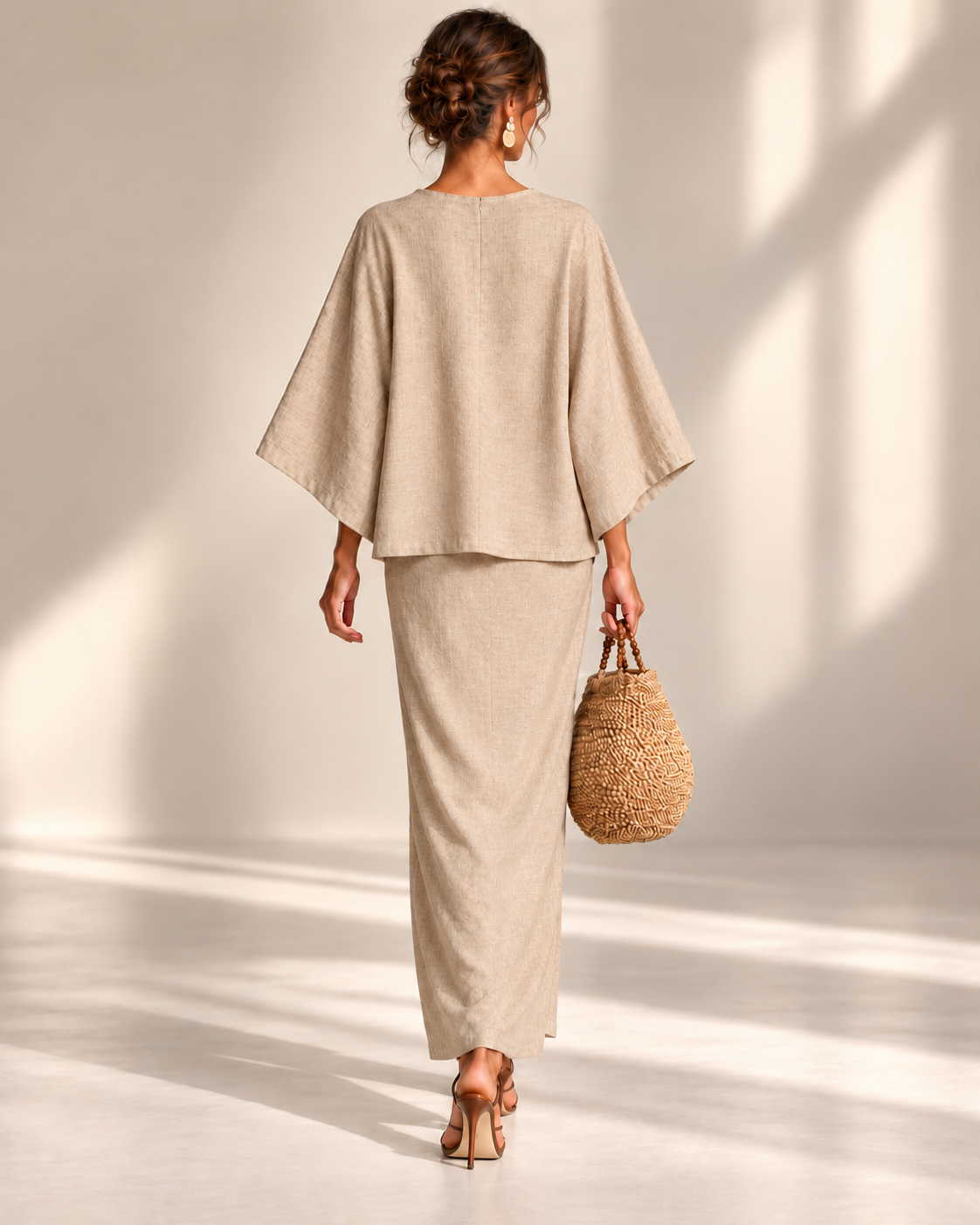 Conjunto Zahara beige de blusa y falda larga
