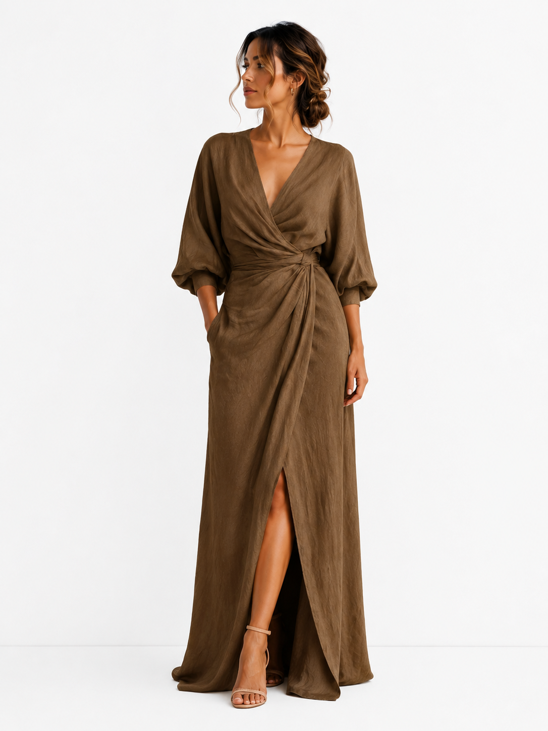 Vestido Maxi Alba marrón - vista frontal