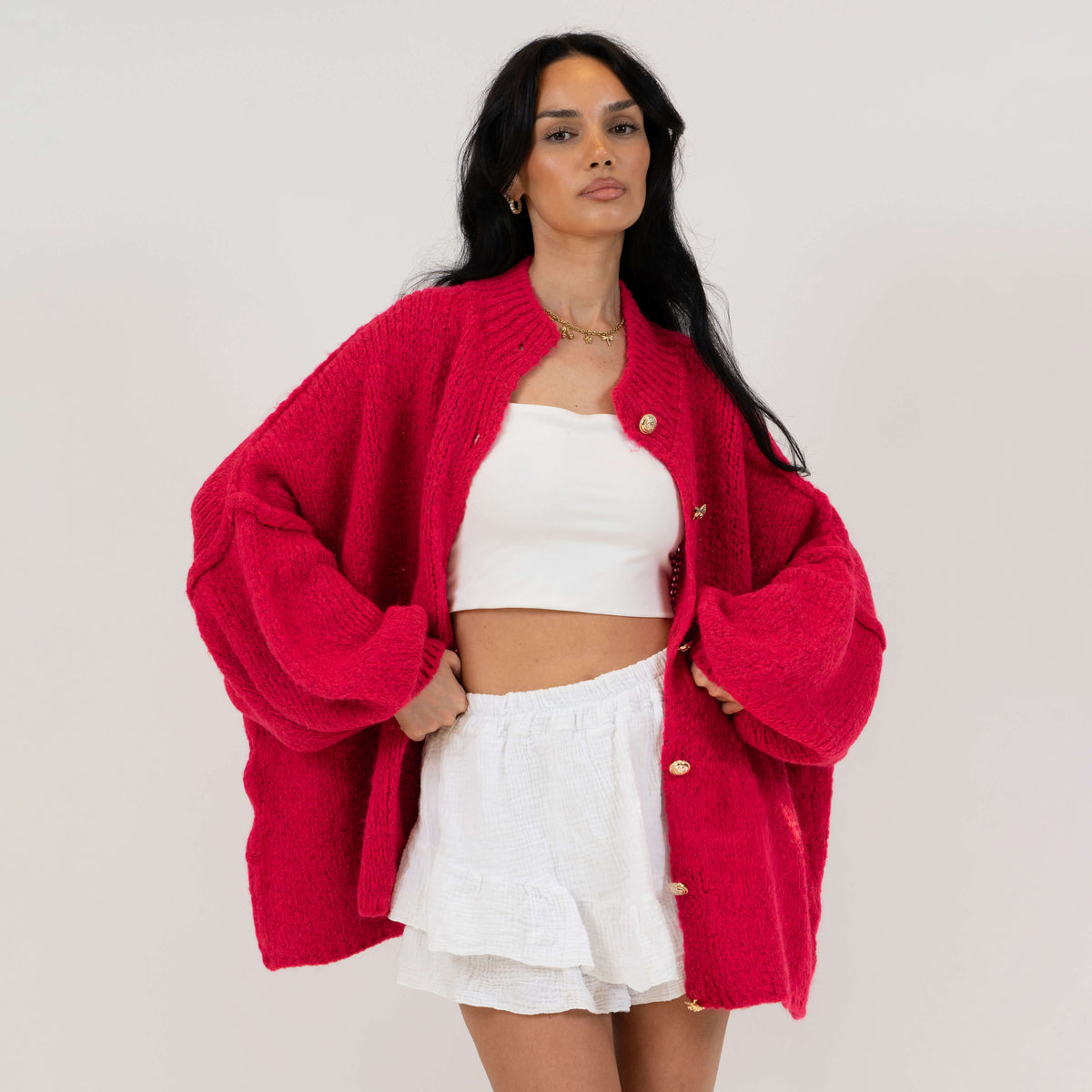 Cárdigan Oversize Amalia - Frambuesa