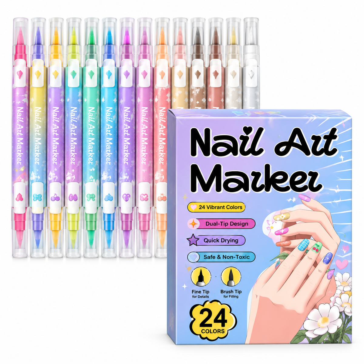 Rotuladores Nail Art de Doble Punta | 12 o 24 Colores