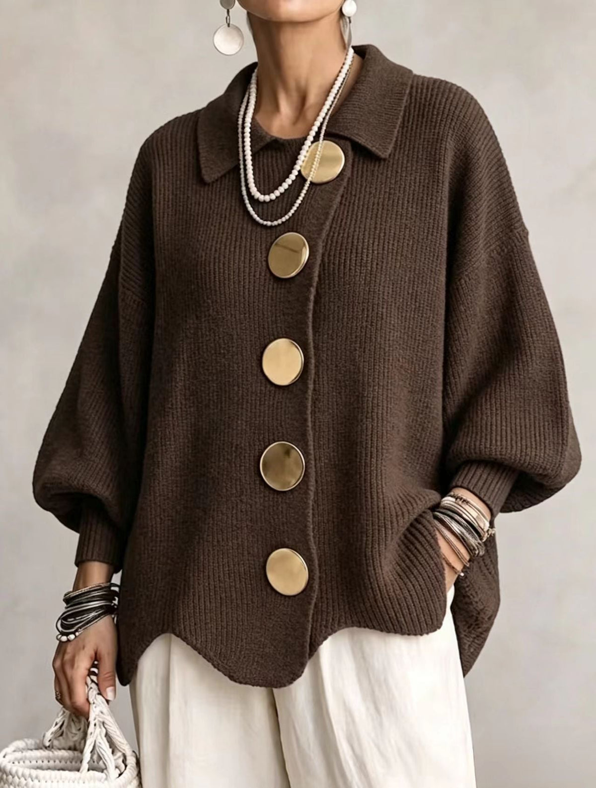 Isadora | Cárdigan Oversize con Botones Dorados