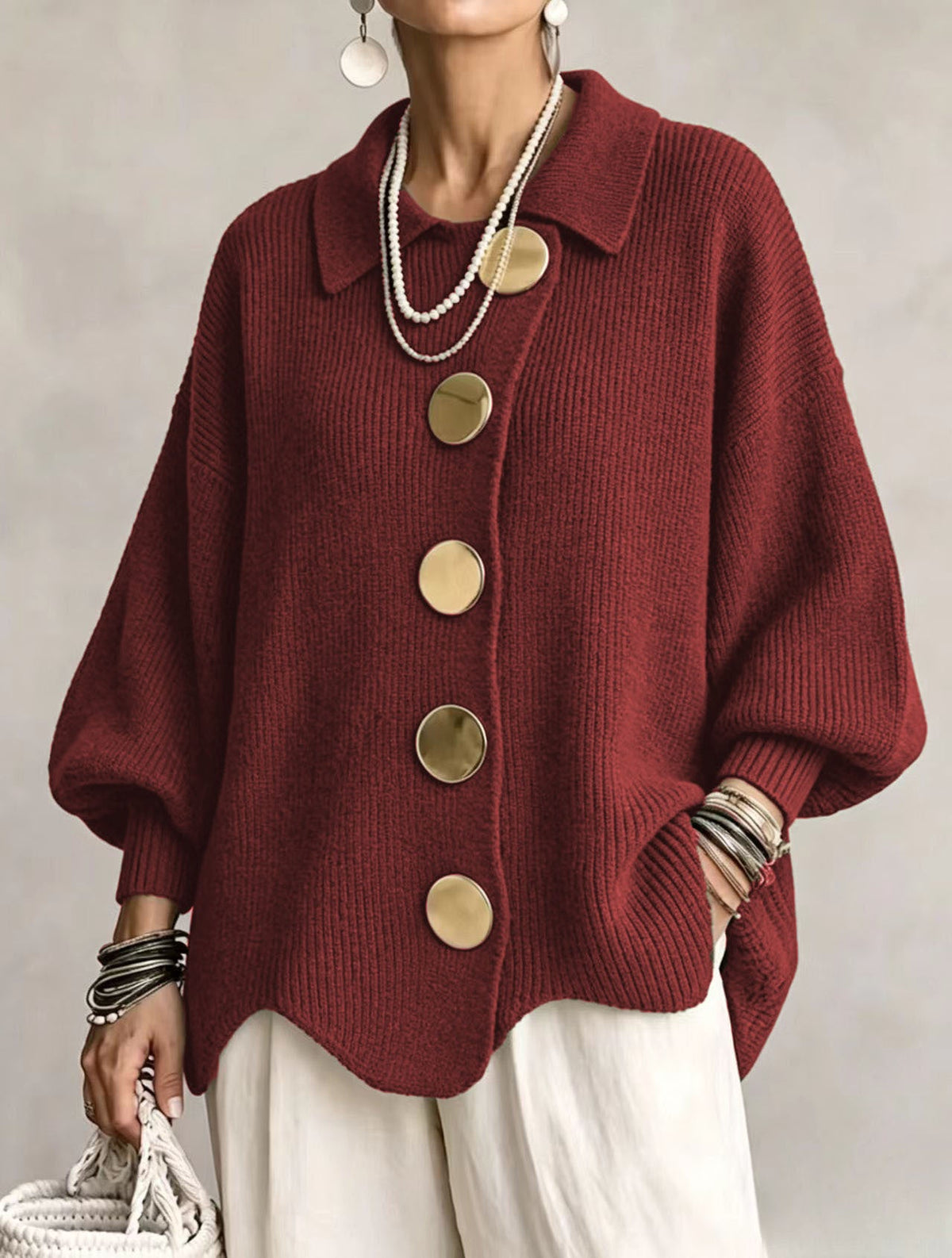 Isadora | Cárdigan Oversize con Botones Dorados