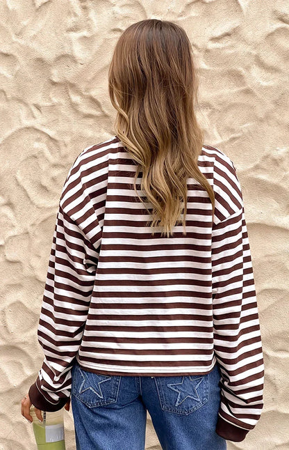 Top de Algodón Rayado Siena Chocolate - caída oversize por detrás