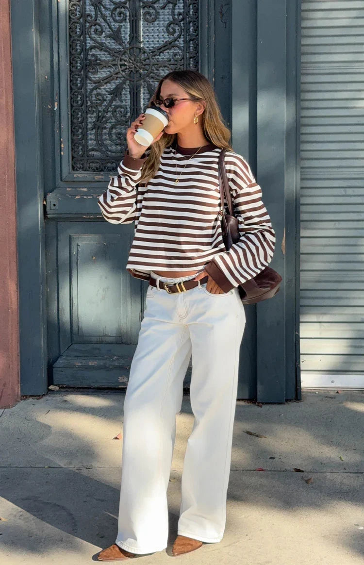 Top de Algodón Rayado Siena Chocolate - conjunto urbano lateral