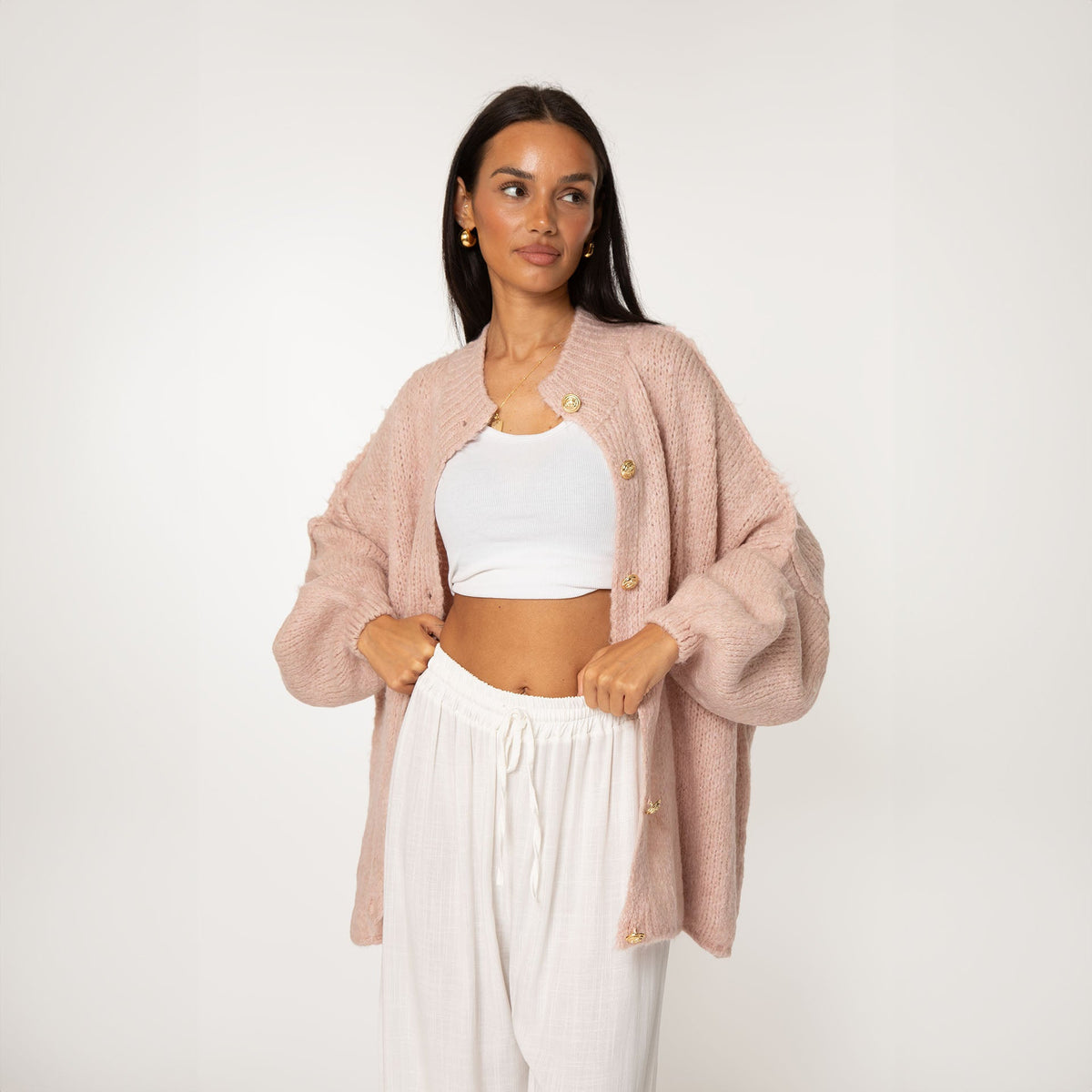 Cárdigan Oversize Amalia - Rosa empolvado