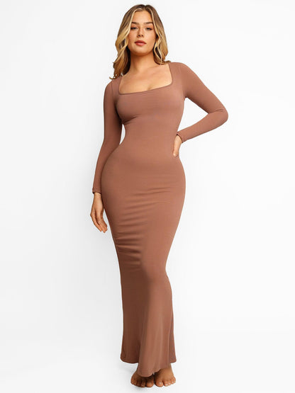 Vestido Moldeador Selene de manga larga marrón claro
