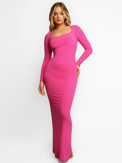 Vestido Moldeador Selene de manga larga rosa